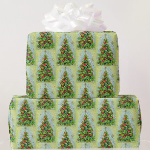 Retro Christmas Tree Green & Red  Wrapping Paper