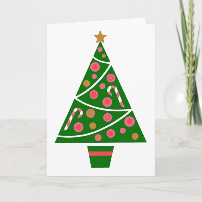 Retro Christmas Tree Holiday Card (Front)