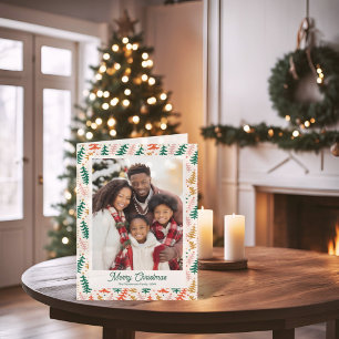 Retro Christmas Tree Holiday Folded Photo Card
