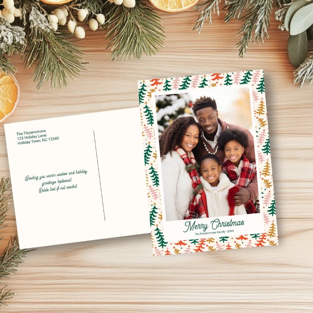Retro Christmas Tree Holiday Photo Postcard (Retro Christmas Trees Holiday Postcard)
