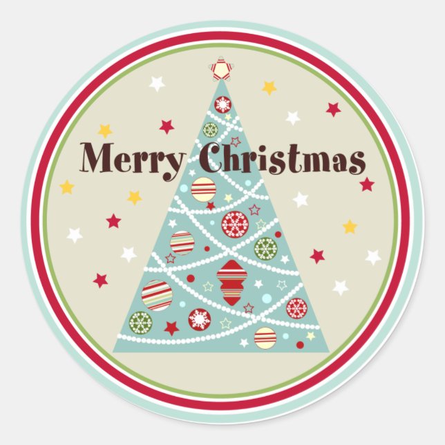 Retro Christmas Tree Holiday Stickers (Front)