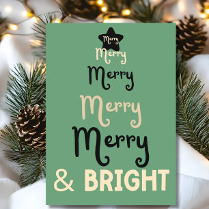 Retro Christmas Tree Merry and Bright Green Cream Holiday Card