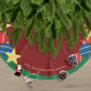 Retro Christmas tree ornaments dark red Brushed Polyester Tree Skirt