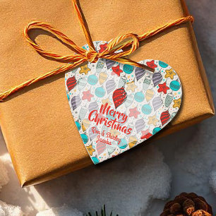 Retro Christmas Tree Ornaments Heart Favour Tags