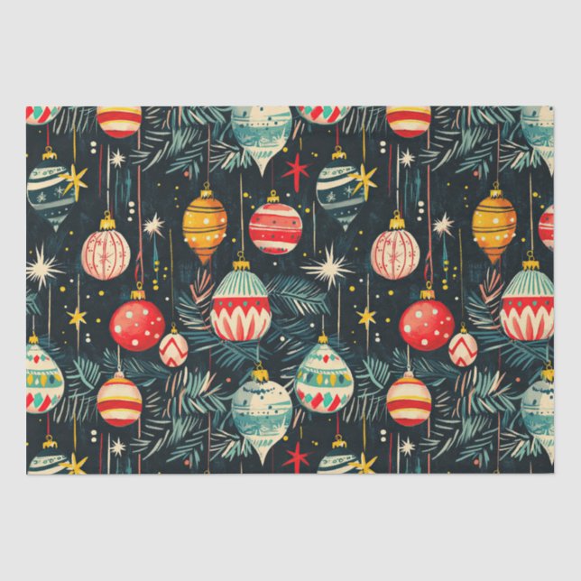 Retro Christmas Tree Ornaments Tissue Paper (Front)