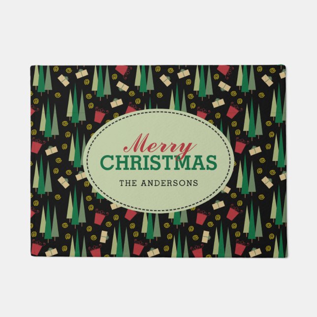 Retro Christmas Tree Pattern Doormat (Front)