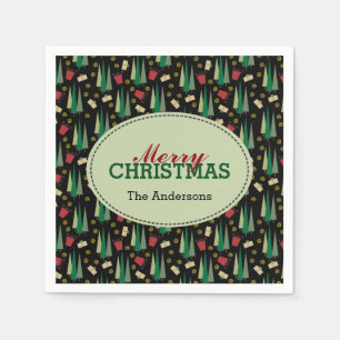 Retro Christmas Tree Pattern Script Napkin