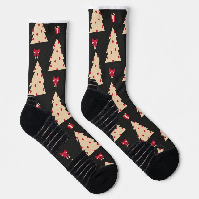 Retro Christmas Tree Pattern Seamless Repeat Socks (Right)