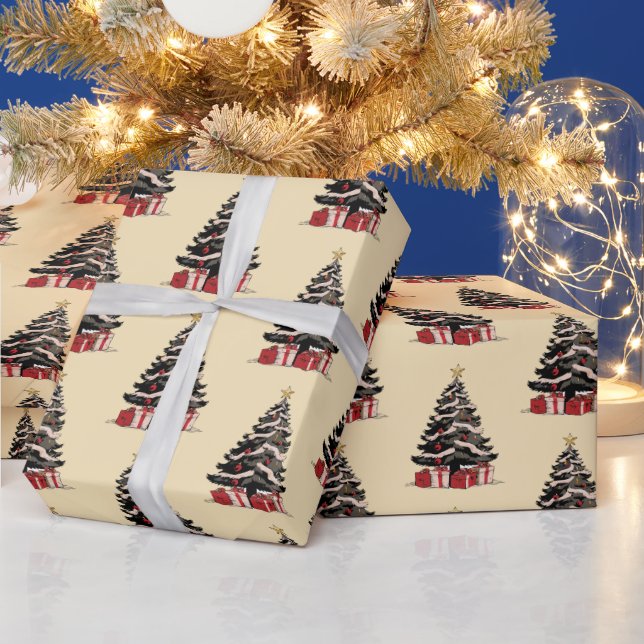 Retro Christmas Tree Pattern Wrapping Paper (Holidays)