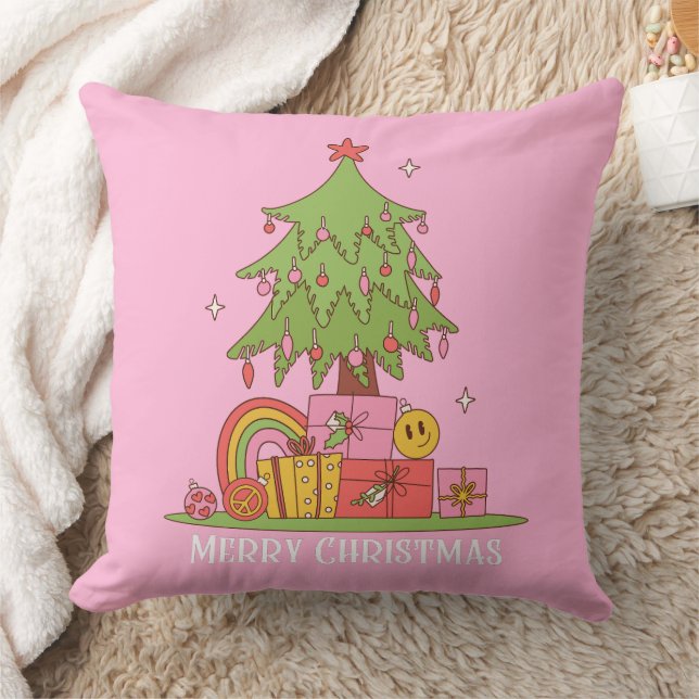 Retro Christmas Tree Pink Cushion (Blanket)
