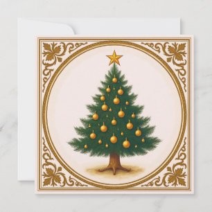 Retro Christmas Tree Simple Rustic Trendy Holiday Card