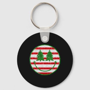 Retro Christmas Tree Smile Face Xmas Womens Teens Key Ring