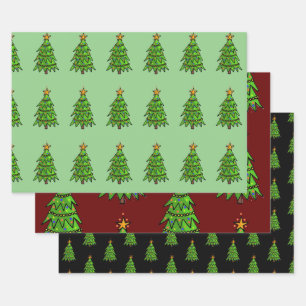 Retro Christmas Tree Wrapping Craft Paper