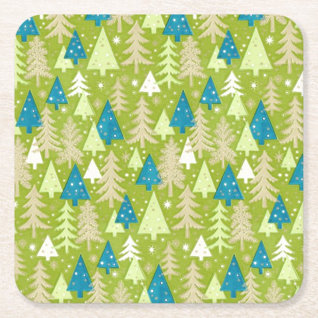 Retro Christmas Trees 4" Coasters (Front)