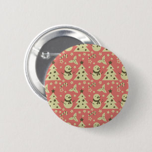 Retro Christmas trees holly berry star candy cane 6 Cm Round Badge