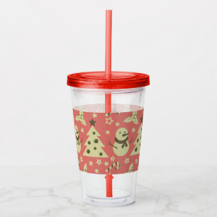 Retro Christmas trees holly berry star candy cane  Acrylic Tumbler