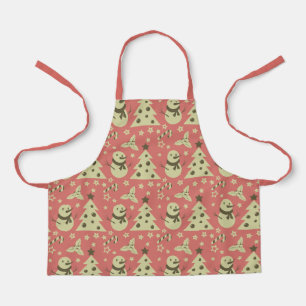 Retro Christmas trees holly berry star candy cane Apron