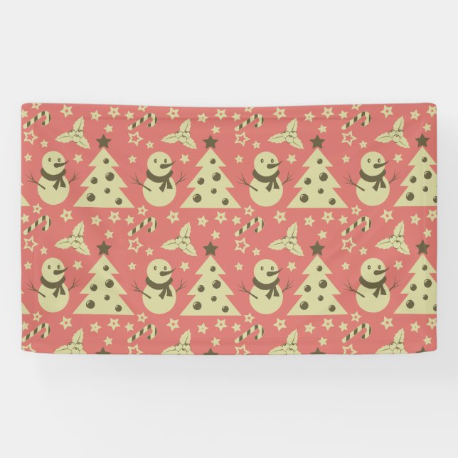 Retro Christmas trees holly berry star candy cane  Banner (Horizontal)