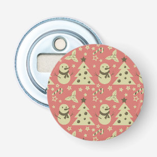 Retro Christmas trees holly berry star candy cane Bottle Opener