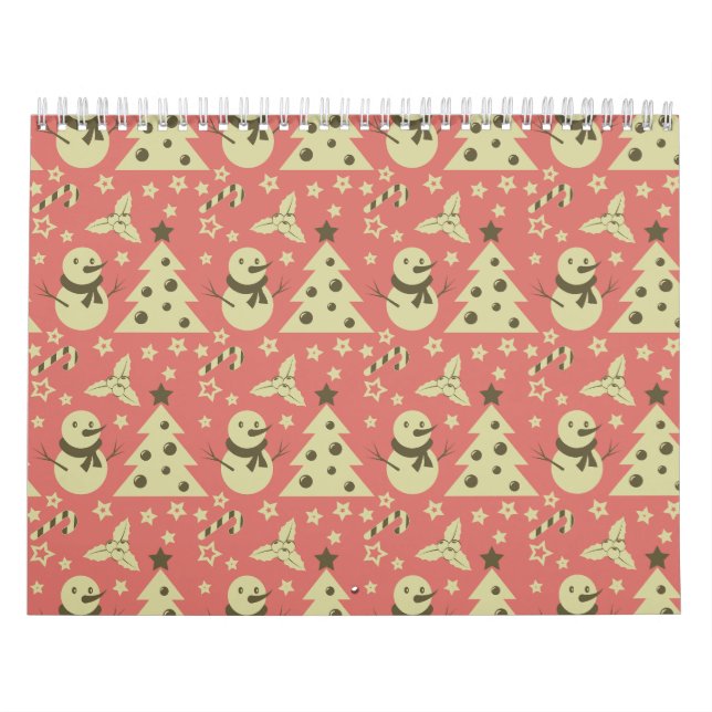 Retro Christmas trees holly berry star candy cane  Calendar (Cover)