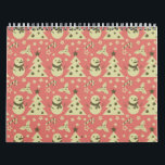 Retro Christmas trees holly berry star candy cane  Calendar<br><div class="desc">Seamless pattern decorated with festive Christmas ornament on a pink background</div>
