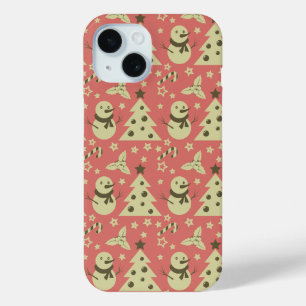 Retro Christmas trees holly berry star candy cane iPhone 15 Case