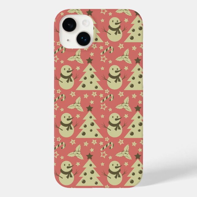Retro Christmas trees holly berry star candy cane  Case-Mate iPhone Case (Back)
