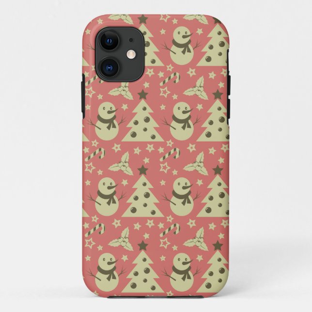 Retro Christmas trees holly berry star candy cane  Case-Mate iPhone Case (Back)
