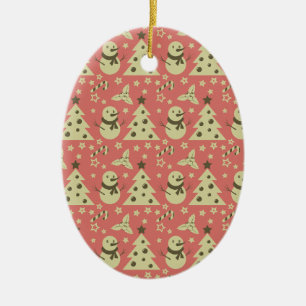 Retro Christmas trees holly berry star candy cane  Ceramic Tree Decoration