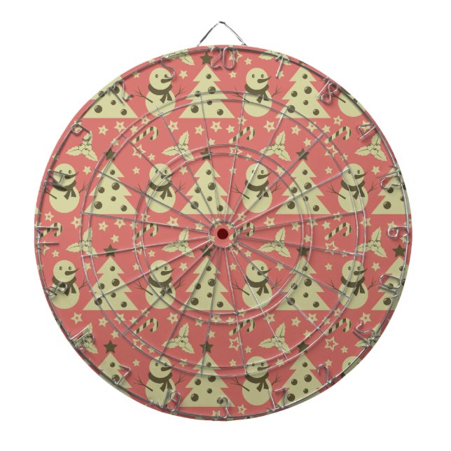 Retro Christmas trees holly berry star candy cane  Dartboard (Front)