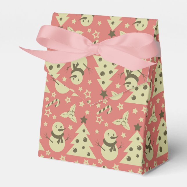 Retro Christmas trees holly berry star candy cane  Favour Box (Front Side)