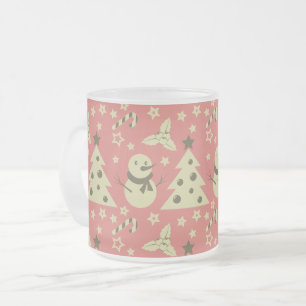 Retro Christmas trees holly berry star candy cane  Frosted Glass Coffee Mug