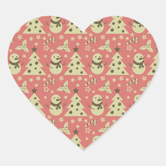 Retro Christmas trees holly berry star candy cane  Heart Sticker (Front)