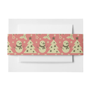 Retro Christmas trees holly berry star candy cane Invitation Belly Band