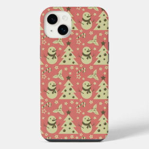 Retro Christmas trees holly berry star candy cane iPhone 14 Plus Case