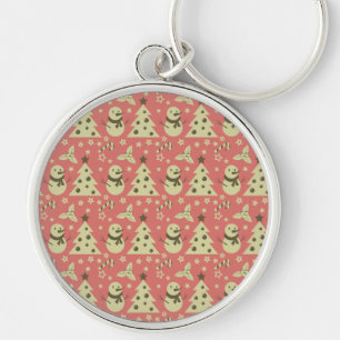Retro Christmas trees holly berry star candy cane Key Ring