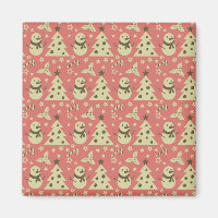 Retro Christmas trees holly berry star candy cane 
