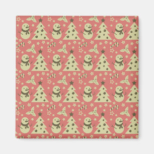 Retro Christmas trees holly berry star candy cane  Magnet