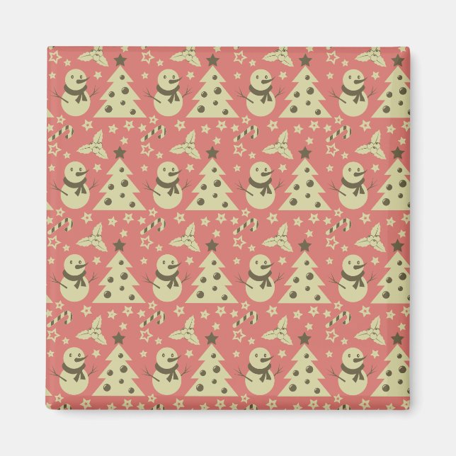 Retro Christmas trees holly berry star candy cane  Magnet (Front)