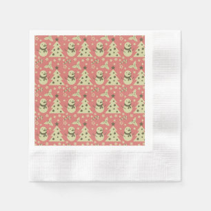 Retro Christmas trees holly berry star candy cane  Napkin