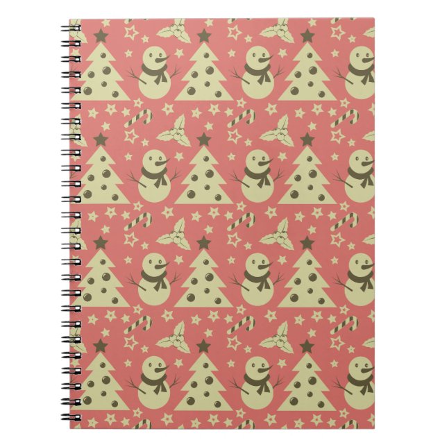 Retro Christmas trees holly berry star candy cane  Notebook (Front)