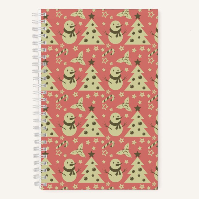 Retro Christmas trees holly berry star candy cane  Notebook (Front)