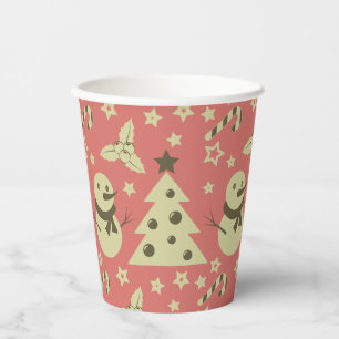 Retro Christmas trees holly berry star candy cane Paper Cups