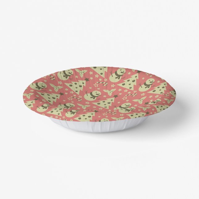 Retro Christmas trees holly berry star candy cane  Paper Plate (Angled)