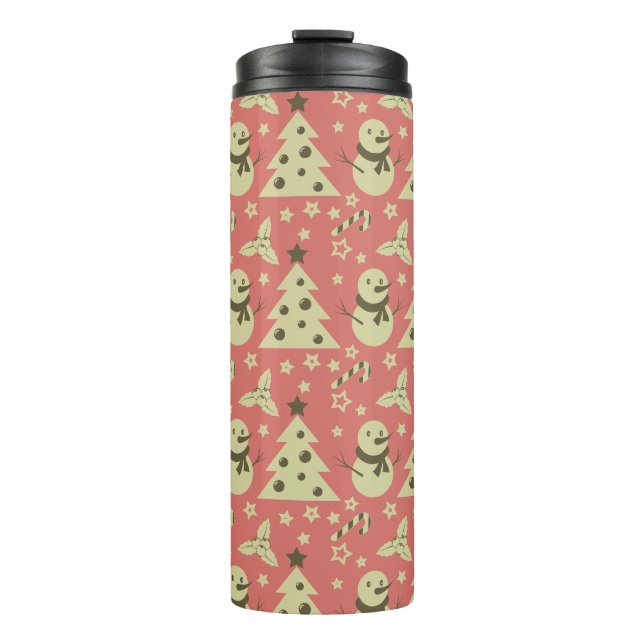 Retro Christmas trees holly berry star candy cane  Thermal Tumbler (Front)