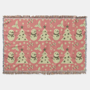 Retro Christmas trees holly berry star candy cane Throw Blanket