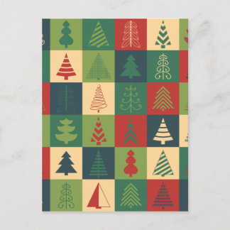 Retro Christmas trees pattern Holiday Postcard