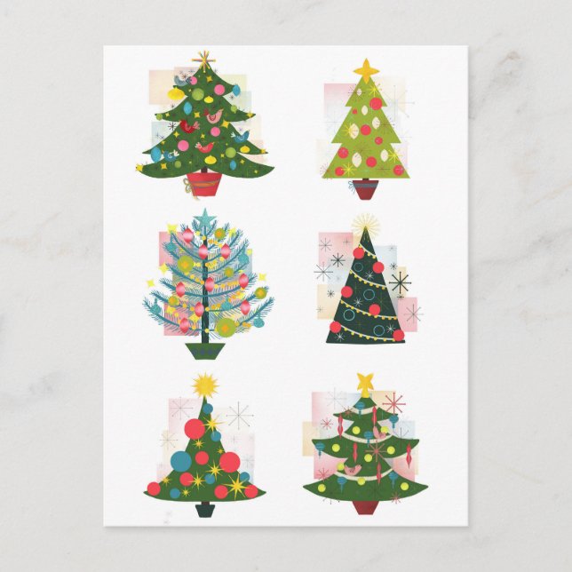 Retro Christmas Trees Postcard (Front)