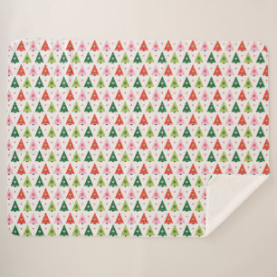 Retro Christmas Trees red, green and pink Sherpa Blanket