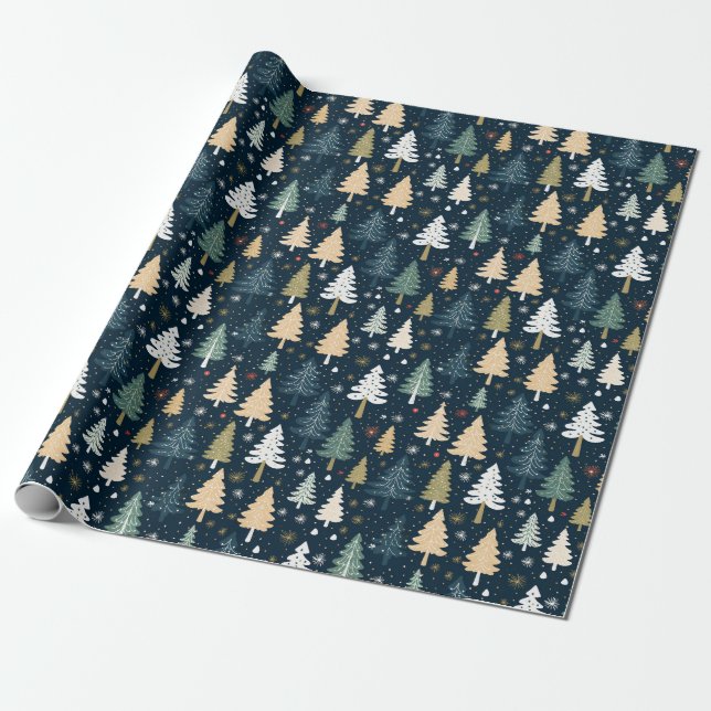 Retro Christmas Trees Wrapping Paper (Unrolled)